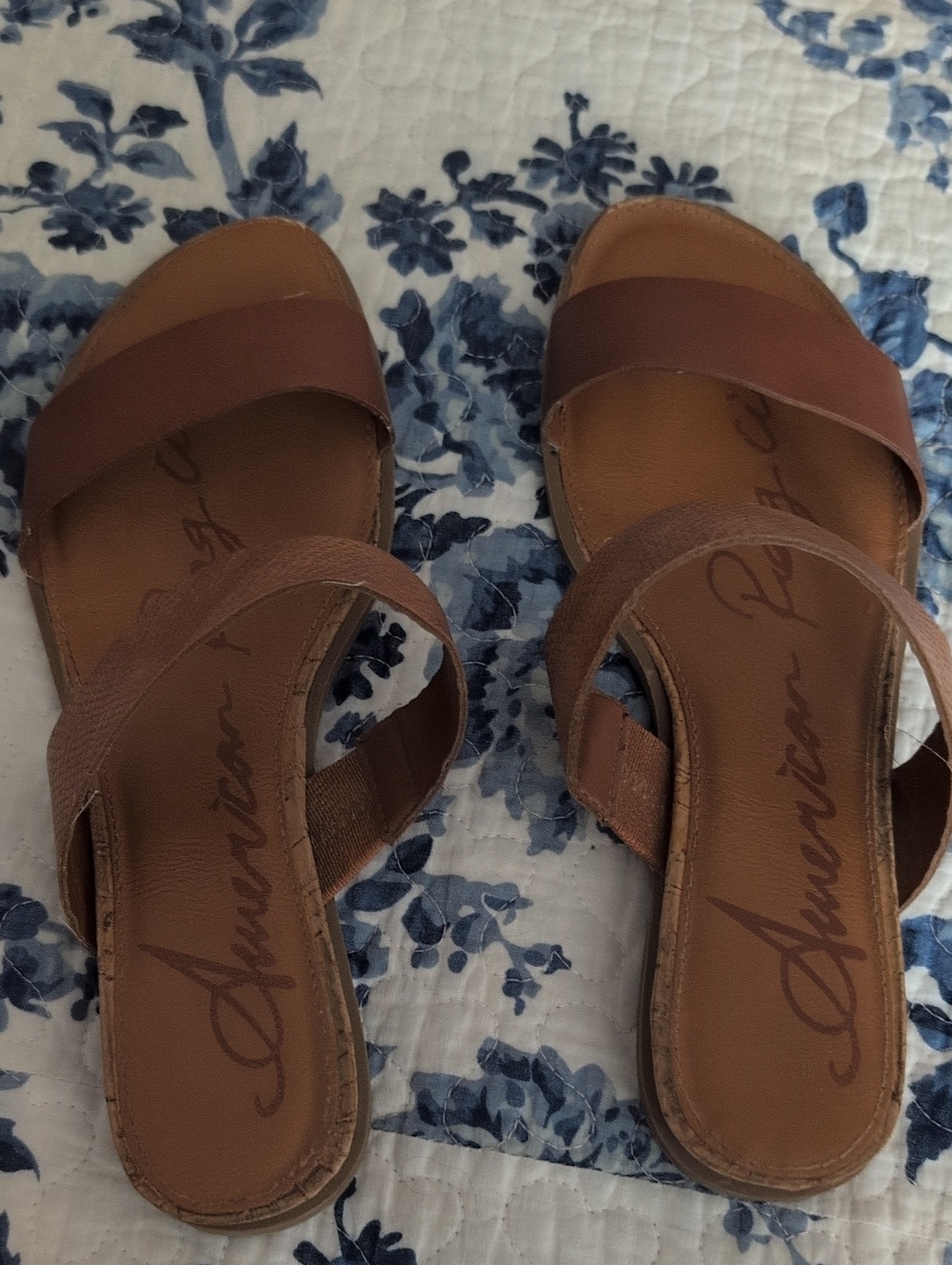 American Rag Brown Double-Strap Slide Sandals 6.5